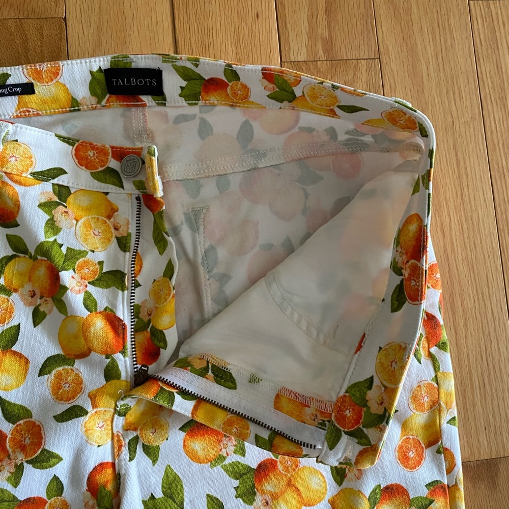 Talbots Citrus Print Pants - White and Orange - Picture 3 of 6